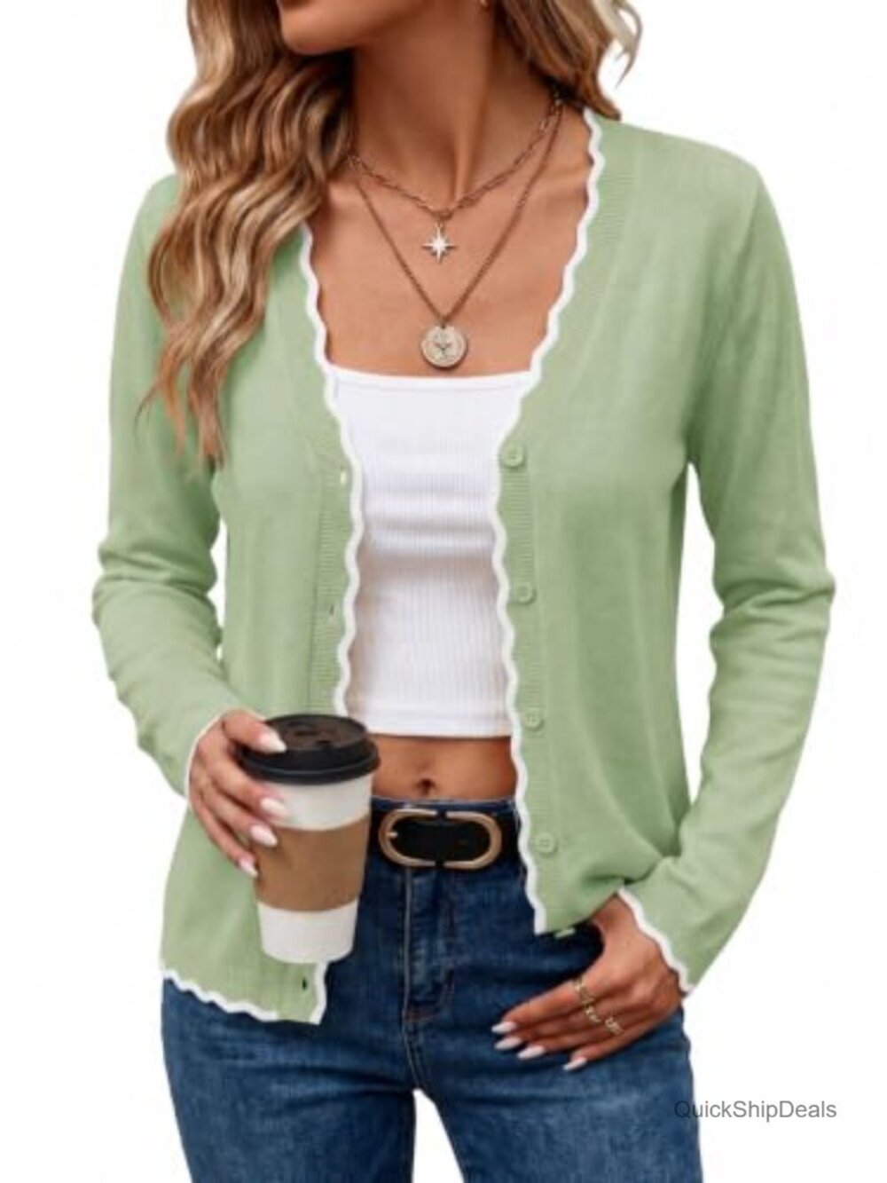 Lightweight Knit Button Down V-Neck Cardigan Long Sleeve Loose Fit